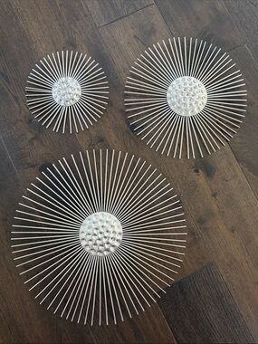 Fetco Habitat Décor Sola Silver Starburst Metal Wall Art Set of 3